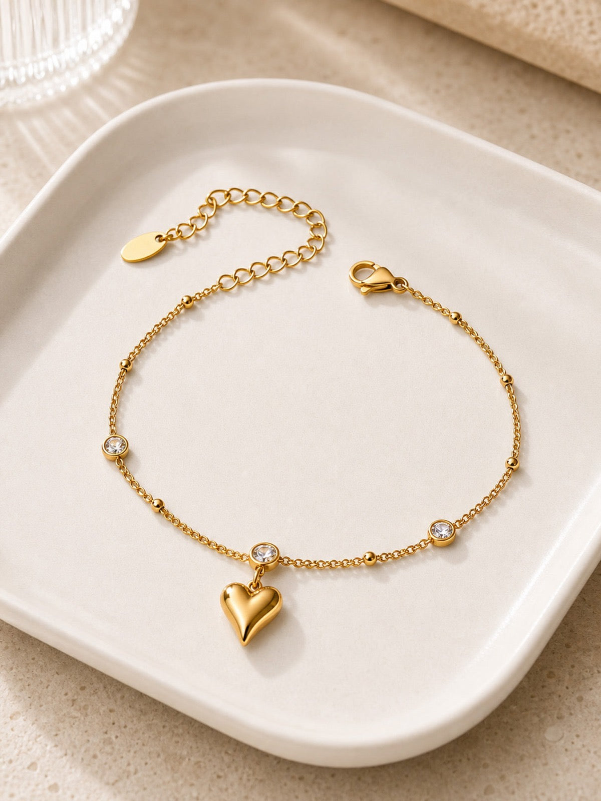 Heart Charm Anklet | 18K Gold PVD Stainless Steel | Aurex