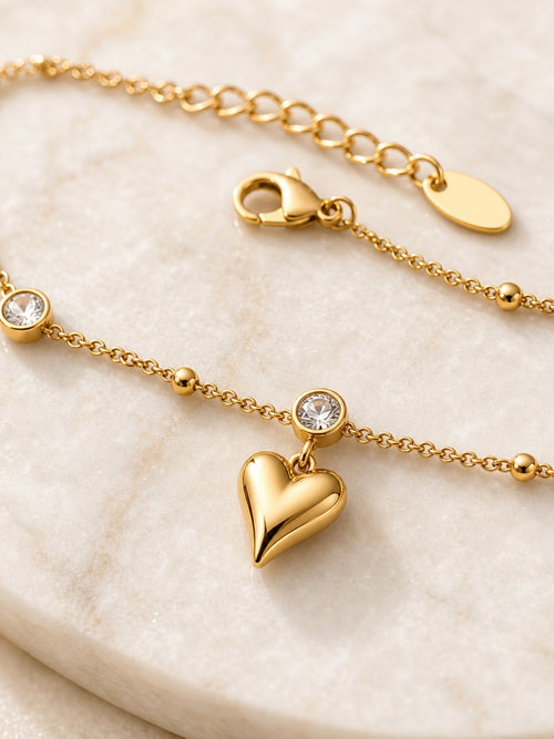 Heart Charm Anklet | 18K Gold PVD Stainless Steel | Aurex