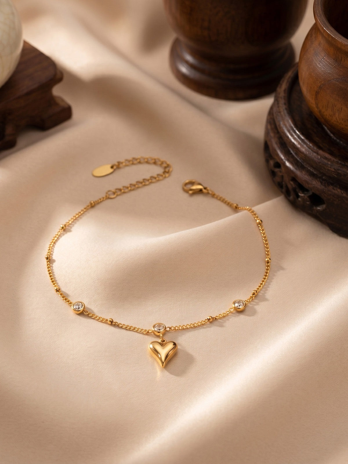 Heart Charm Anklet | 18K Gold PVD Stainless Steel | Aurex