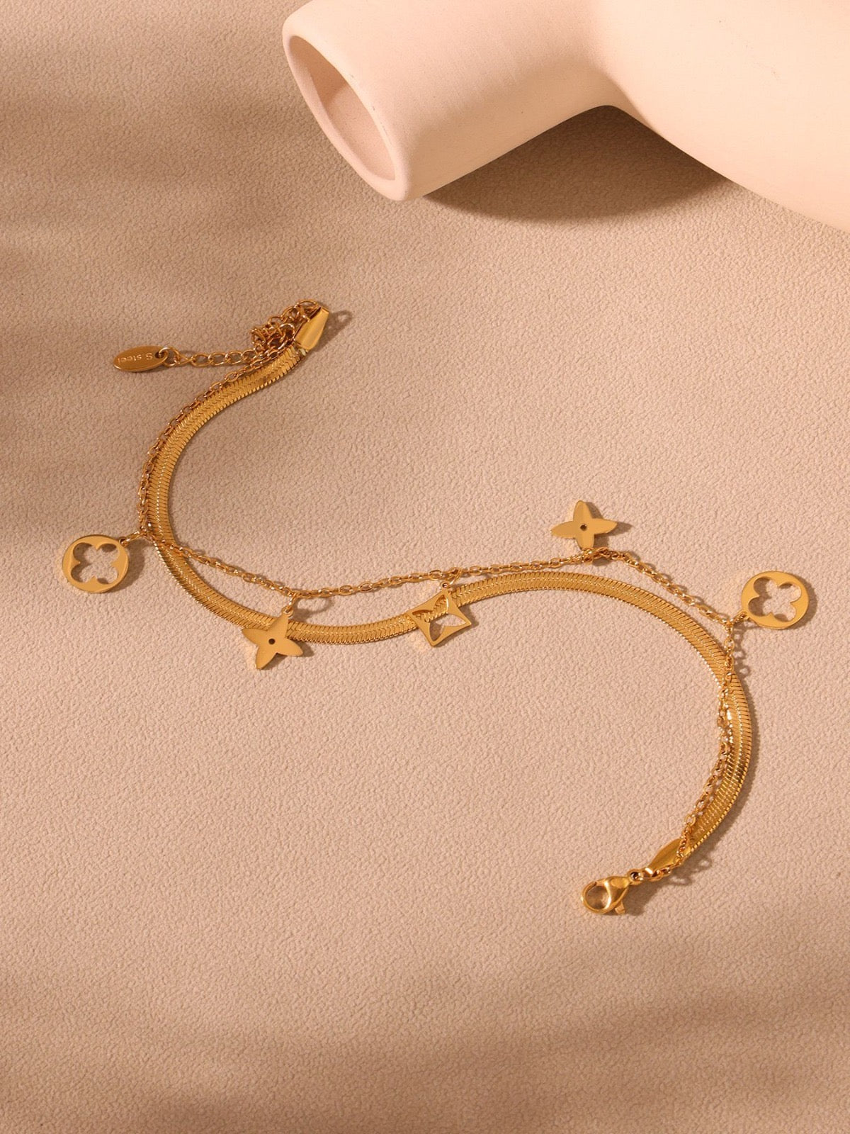 Lucky Clover Charm Anklet | 18K Gold PVD | Aurex
