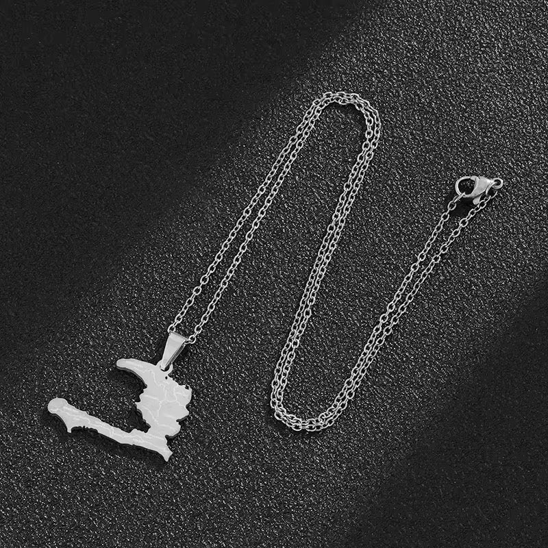 Haiti Map Necklace | Waterproof Stainless Steel Pendant Chain 20 Inch