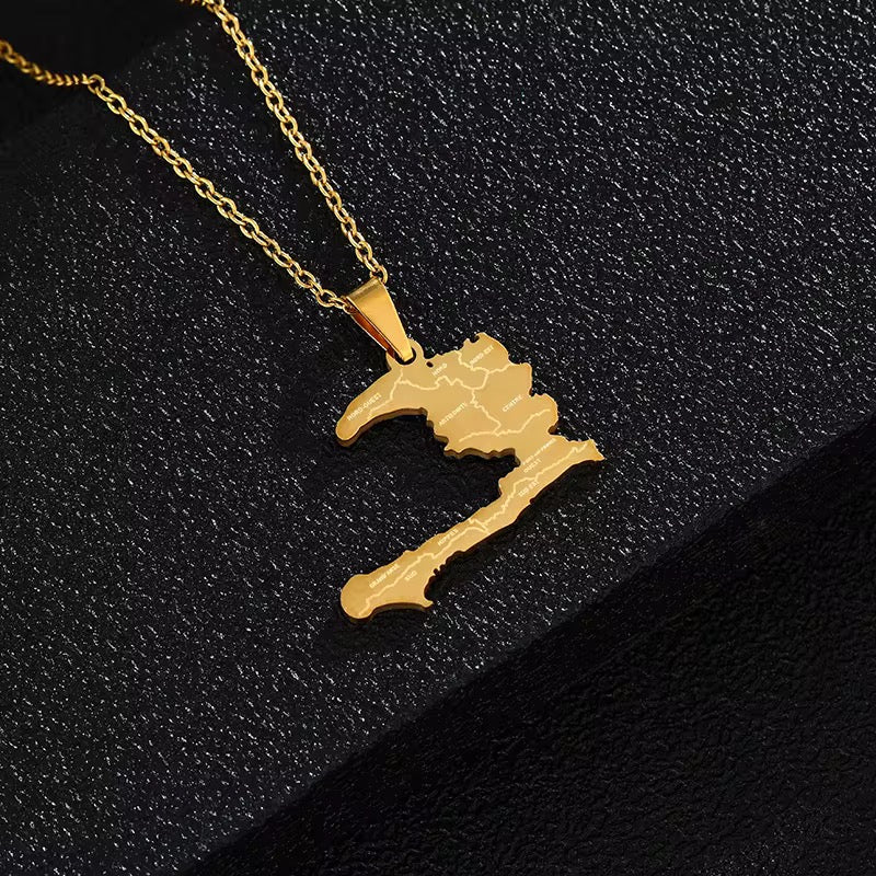 Haiti Map Necklace | Waterproof Stainless Steel Pendant Chain 20 Inch